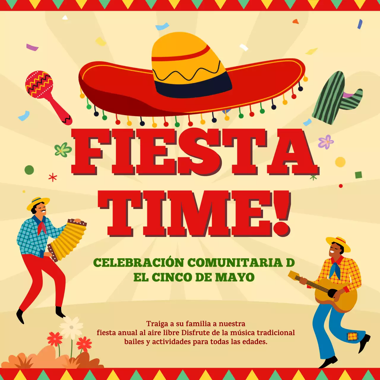 Kitsch beige y rojo Publicidad del acto comunitario del Cinco de Mayo