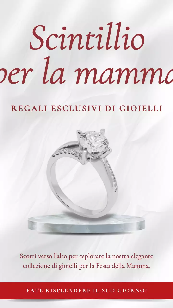 Vendita di gioielli eleganti in argento e rosso per la festa della mamma Pubblicità