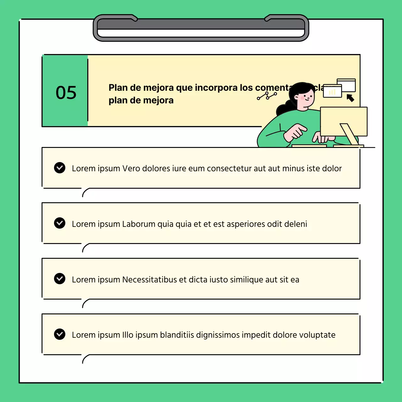 Un sencillo informe verde y amarillo de los resultados de la reunión regional