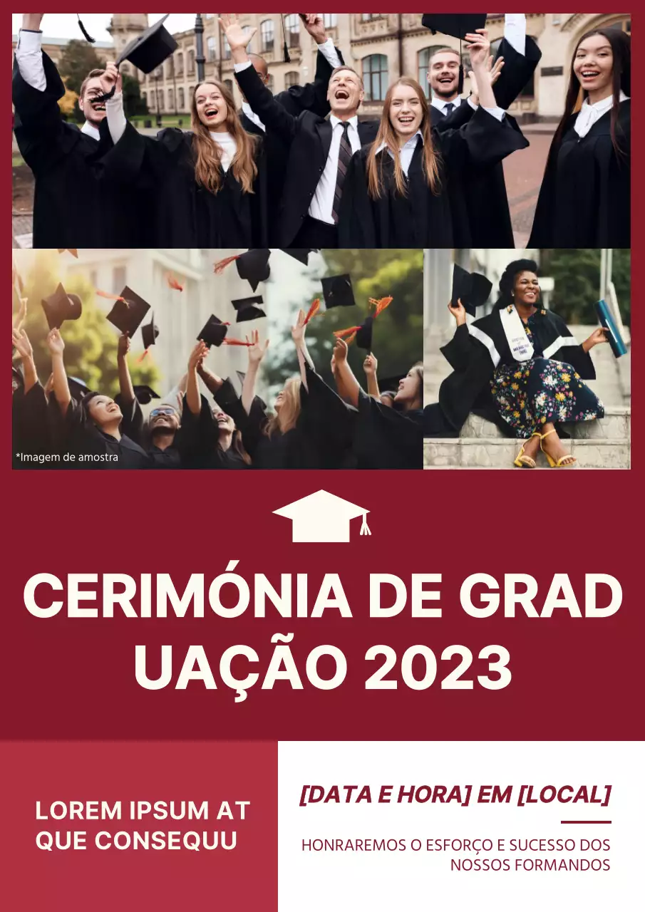 Convite de cerimónia de formatura simples vermelho e branco