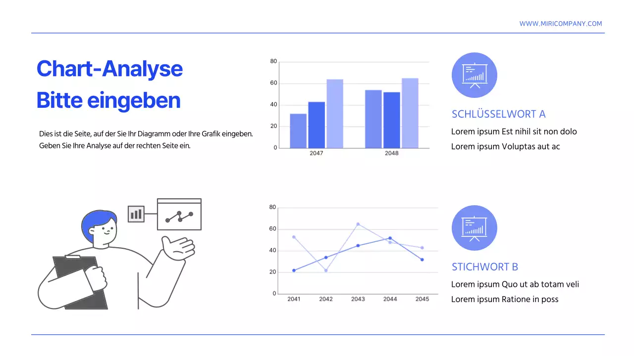 Eine einfache blau-weiße Vorlage für einen Bericht zur Informationsorganisation
