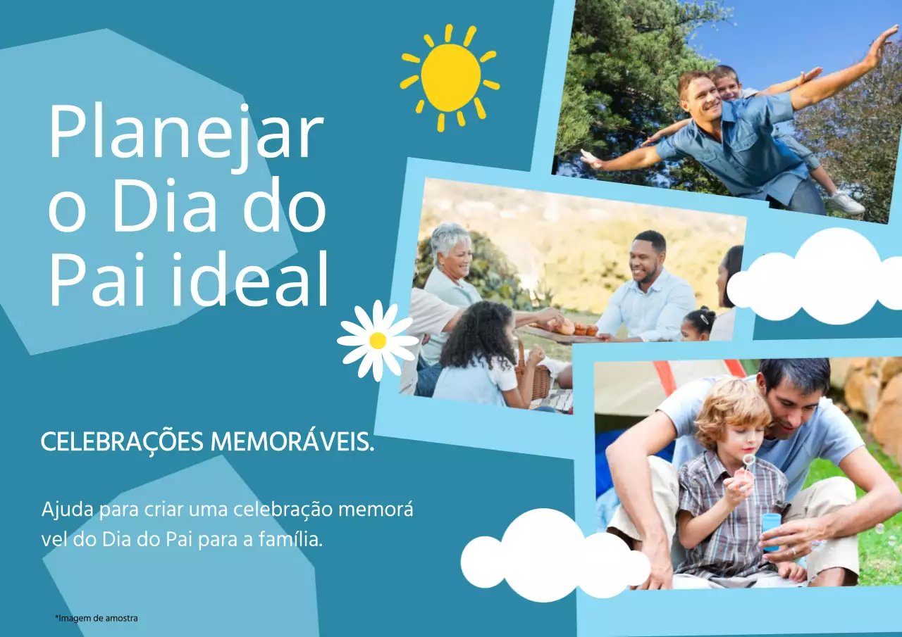 Anúncio atrativo de evento exterior do Dia do Pai em azul e amarelo