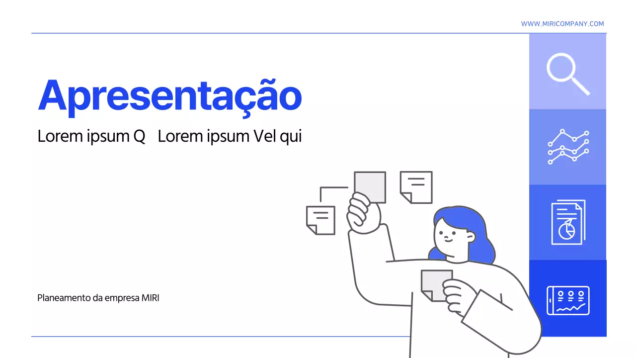 Um modelo de relatório simples de organização da informação a azul e branco