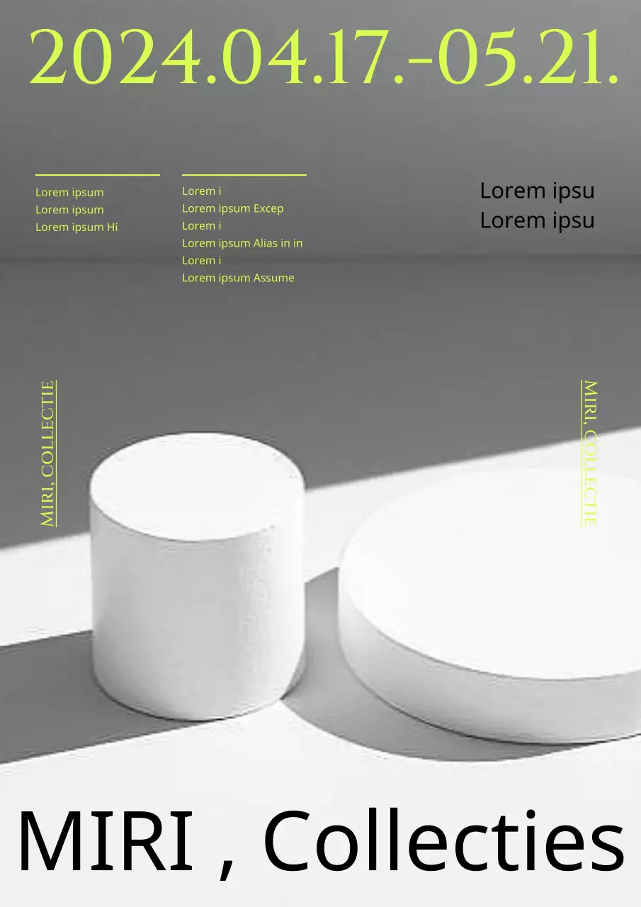 Rustgevende kunstmuseumtentoonstellingen in zwart-wit en fluorescerende puntkleuren