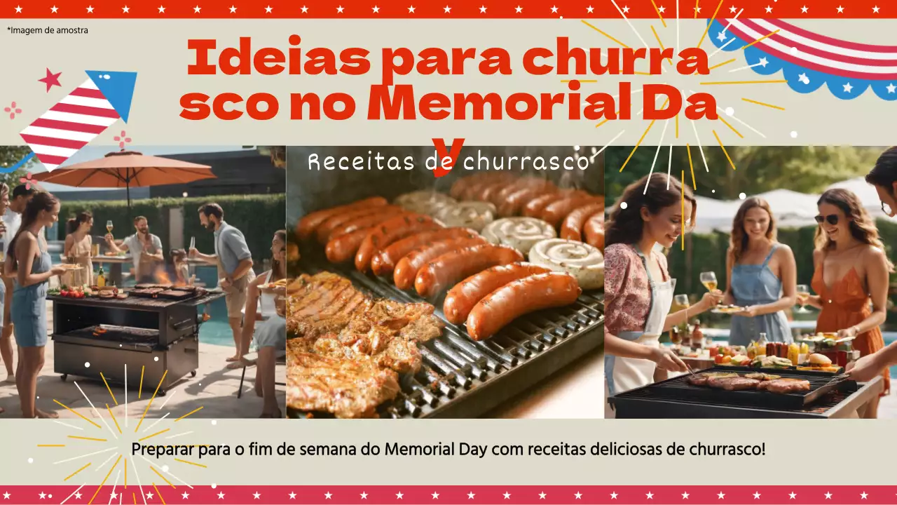 Receitas de churrasco para o Dia do Memorial Bege e Vermelho Kitsch