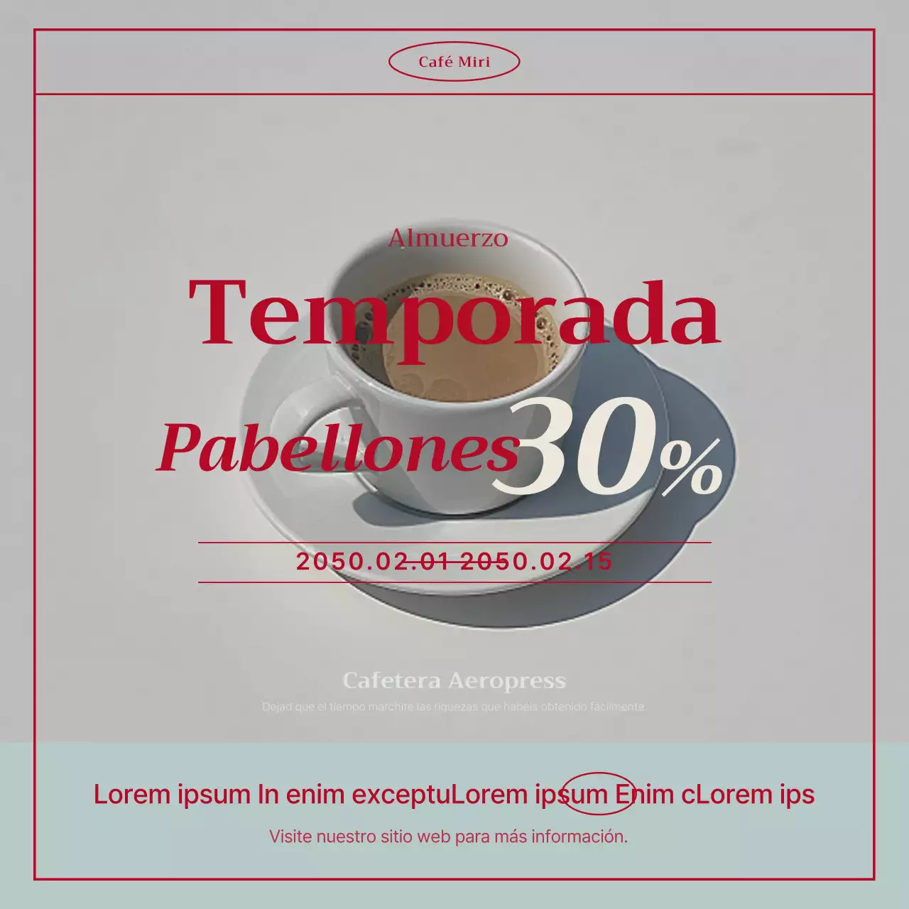 Anuncio Vintage Cafe en menta y rojo