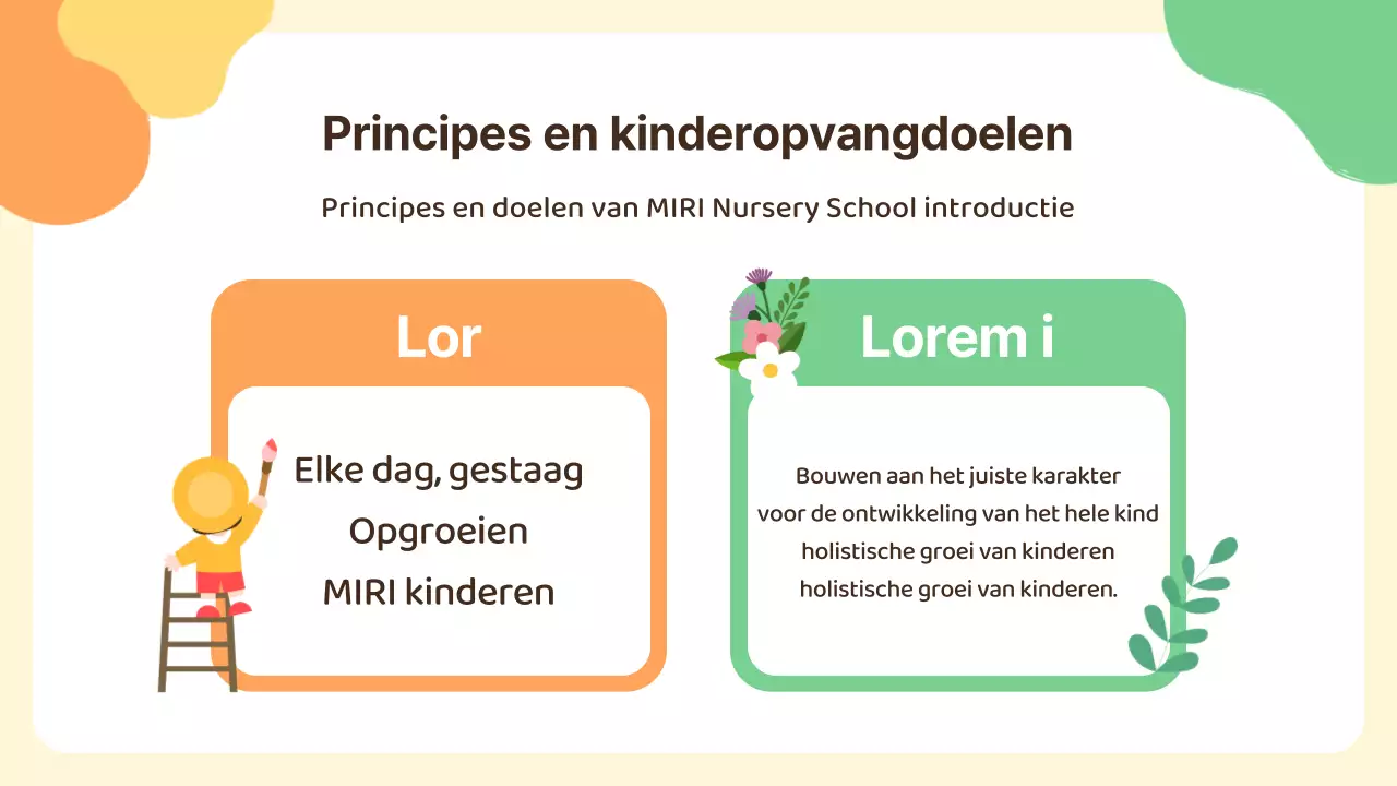 Oriëntatiepresentatie voor het gele kinderdagverblijf