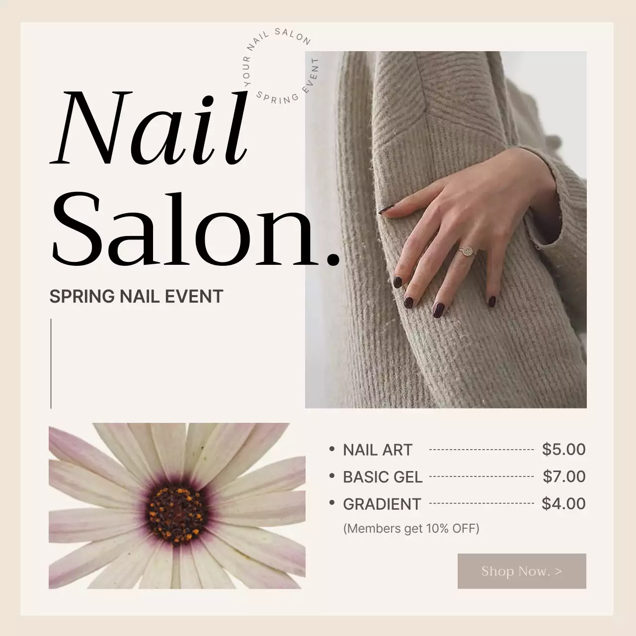 Beige Modern Nail Promotion Social Media Post