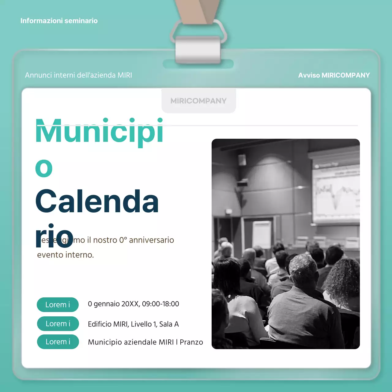 Moderno planner per annunci aziendali di un anno in bianco e azzurro