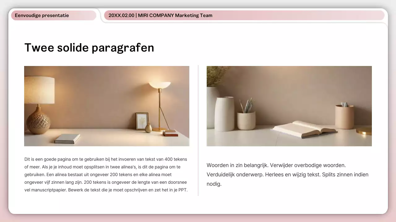 Een eenvoudige roze en witte zakelijke lay-out