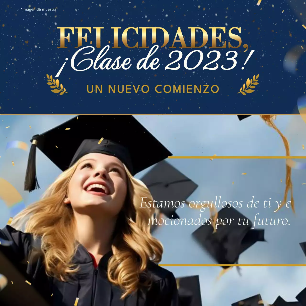 Publicidad de la Ceremonia de Graduación Clásica Azul y Dorada