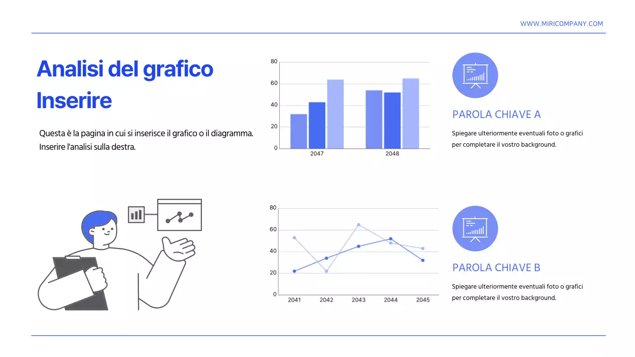 Un semplice modello di relazione sull'organizzazione delle informazioni in bianco e blu