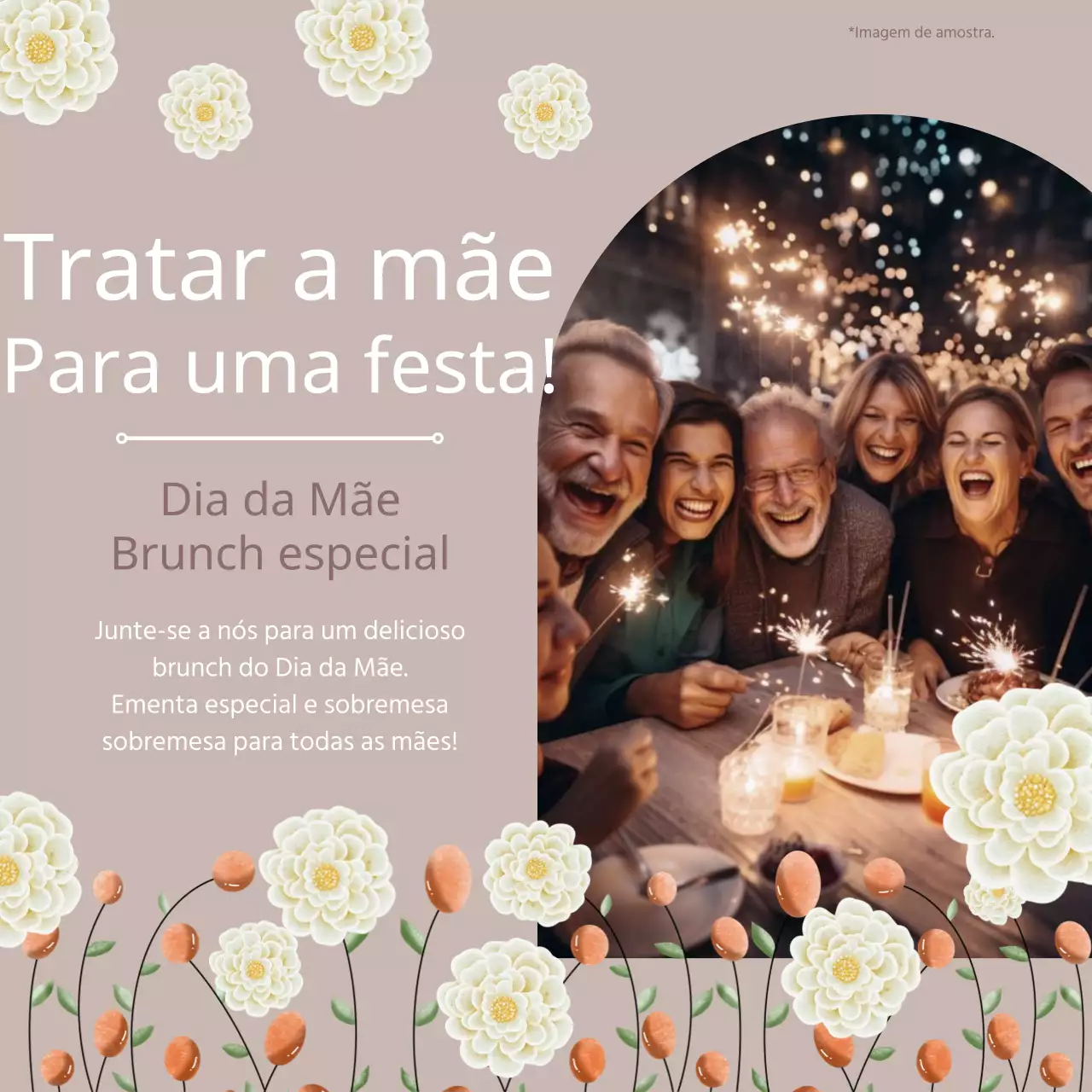 Rosa e Amarelo Simples Brunch do Dia da Mãe Publicidade do evento