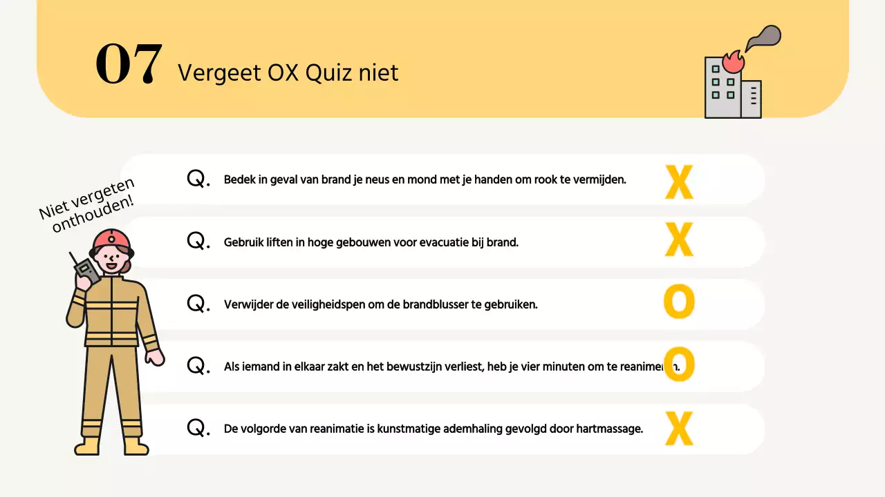 Eenvoudig, geel trainingsmateriaal voor brandveiligheid