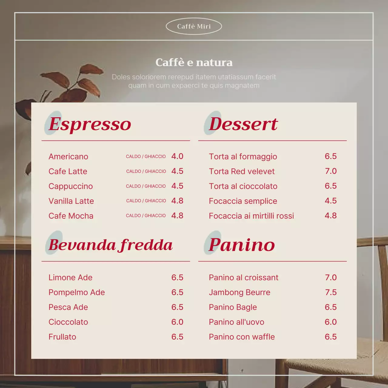 Annuncio di caffè vintage in menta e rosso