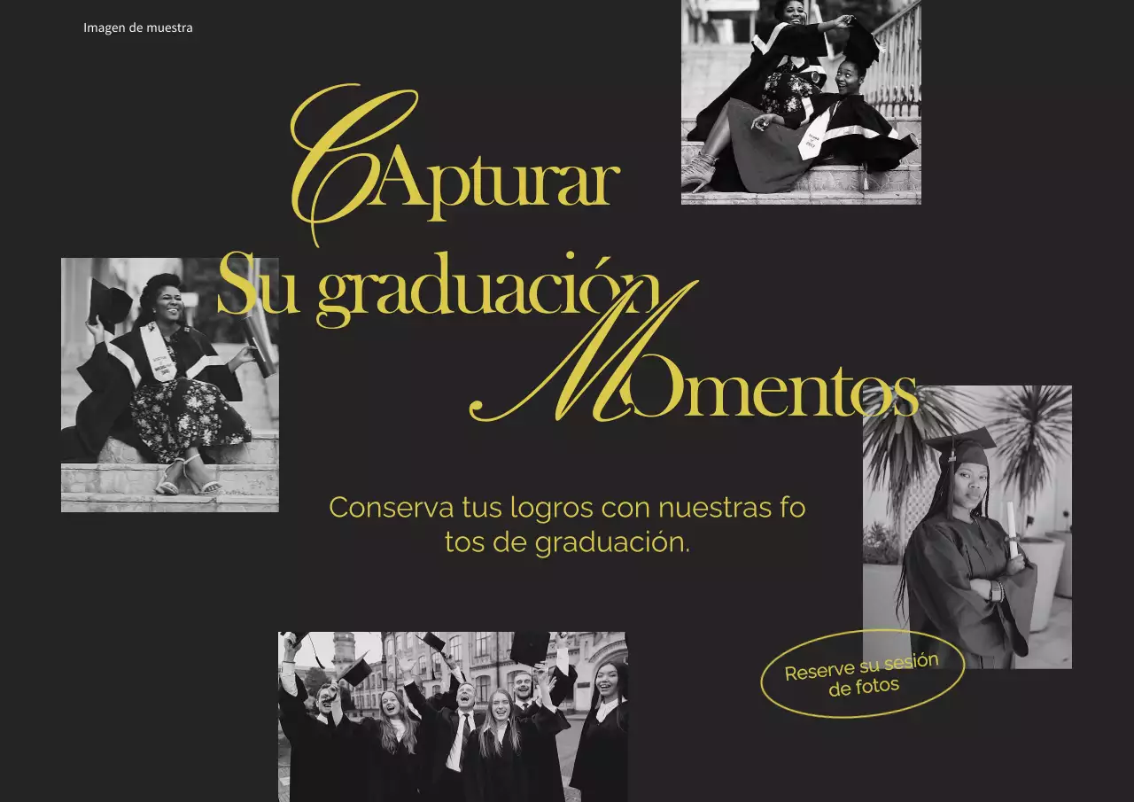 Anuncio fotográfico de graduación minimalista en negro y amarillo