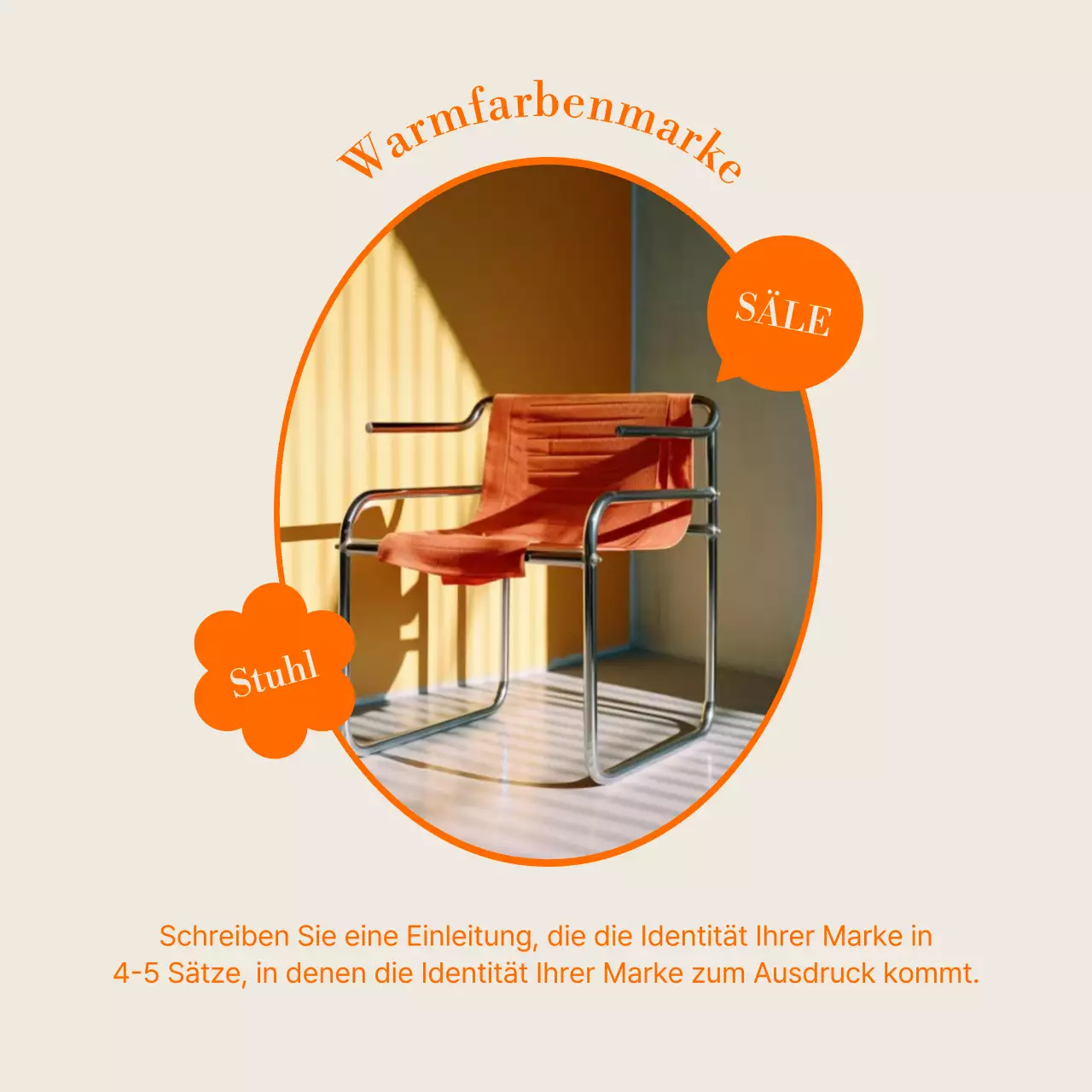 Minimalistische Möbelhaus-Bausatzwerbung in Orange und Schwarz
