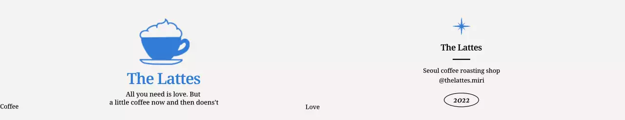귀여운 라떼 일러스트가 있는 차분한 느낌의 카페 디자인