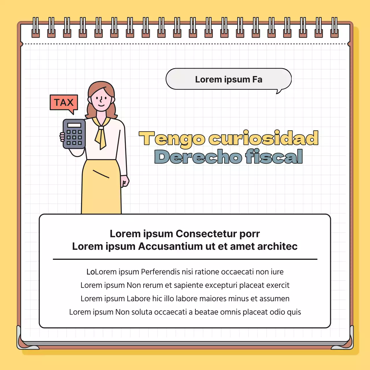 Información fiscal minimalista en amarillo y azul