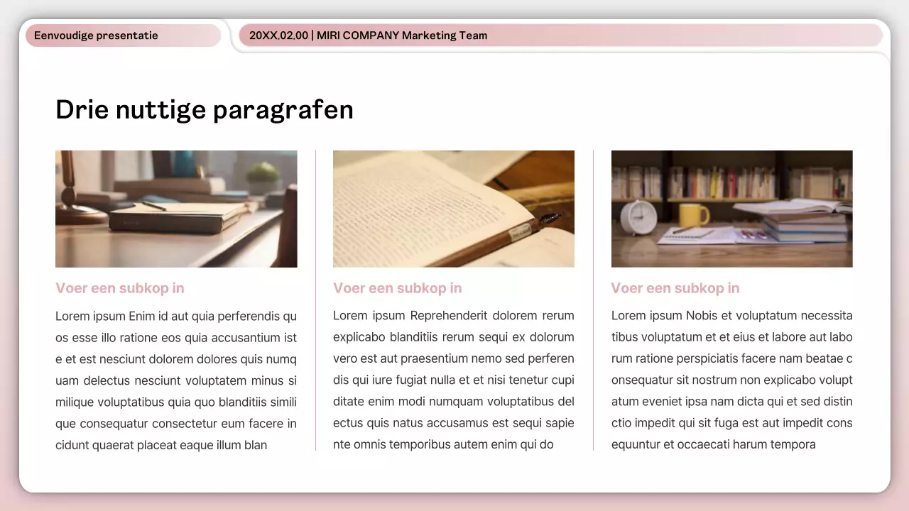 Een eenvoudige roze en witte zakelijke lay-out