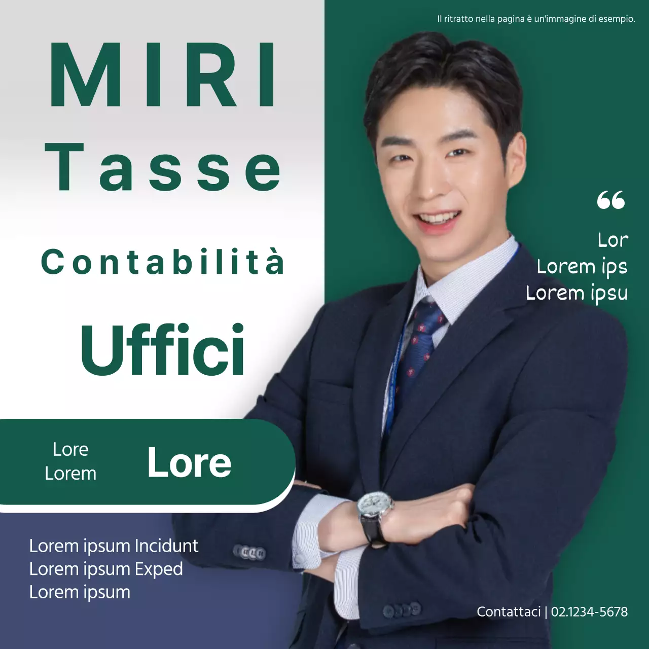 Una semplice promozione in verde e blu per uno studio di commercialisti