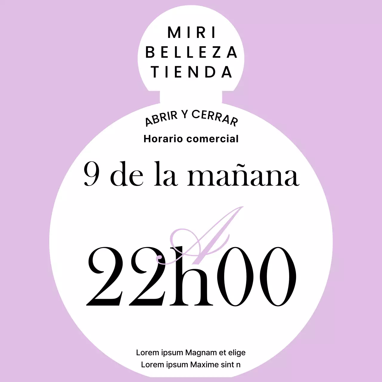 Simple anuncio morado de horarios de apertura