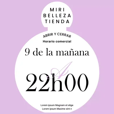 Simple anuncio morado de horarios de apertura