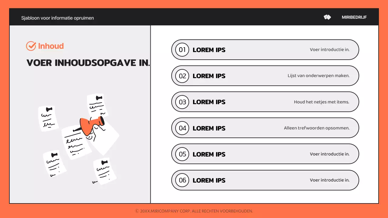 Een eenvoudig oranje-en-zwart, informatierijk rapport