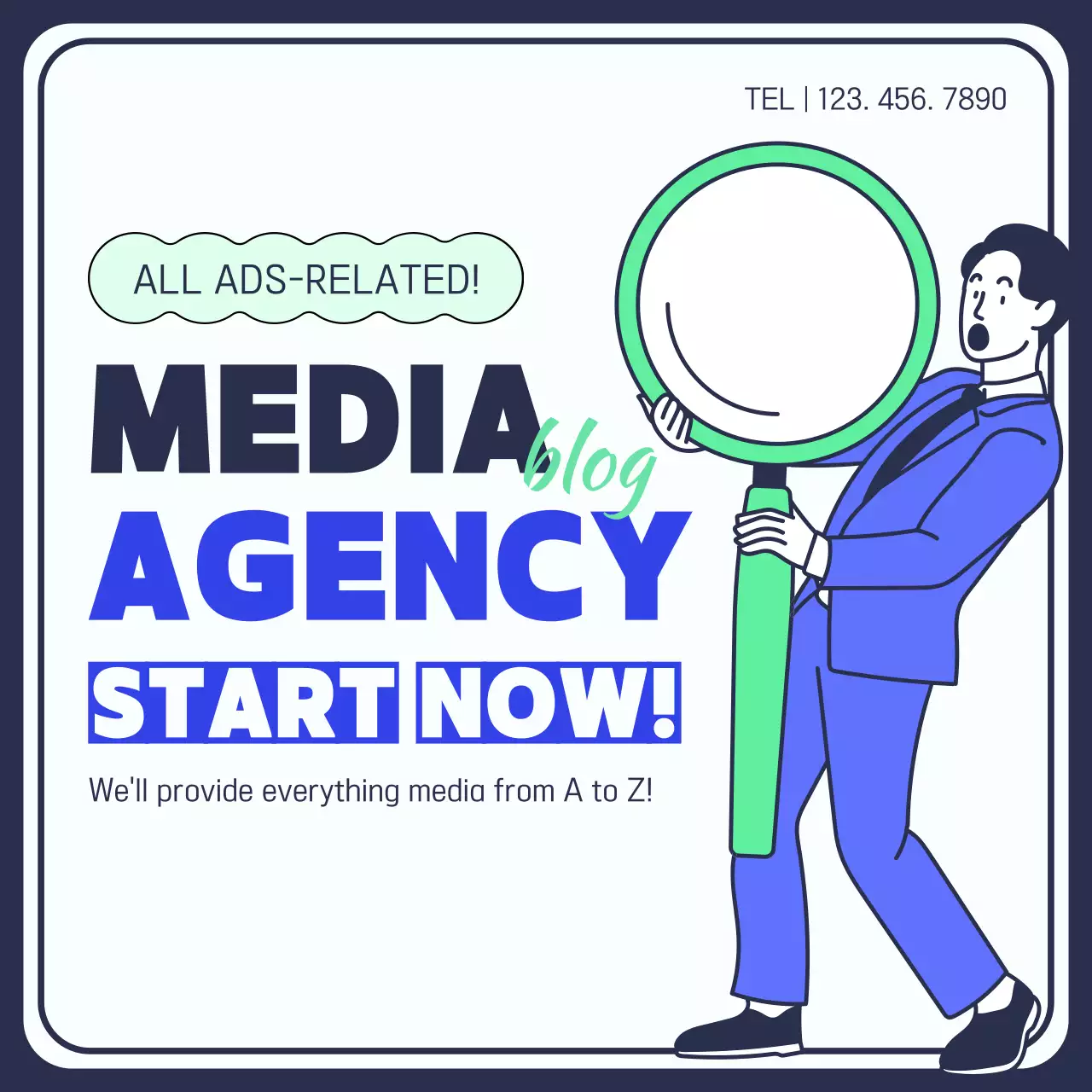 파랑과 연두색의 팝아트 광고대행업체 홍보