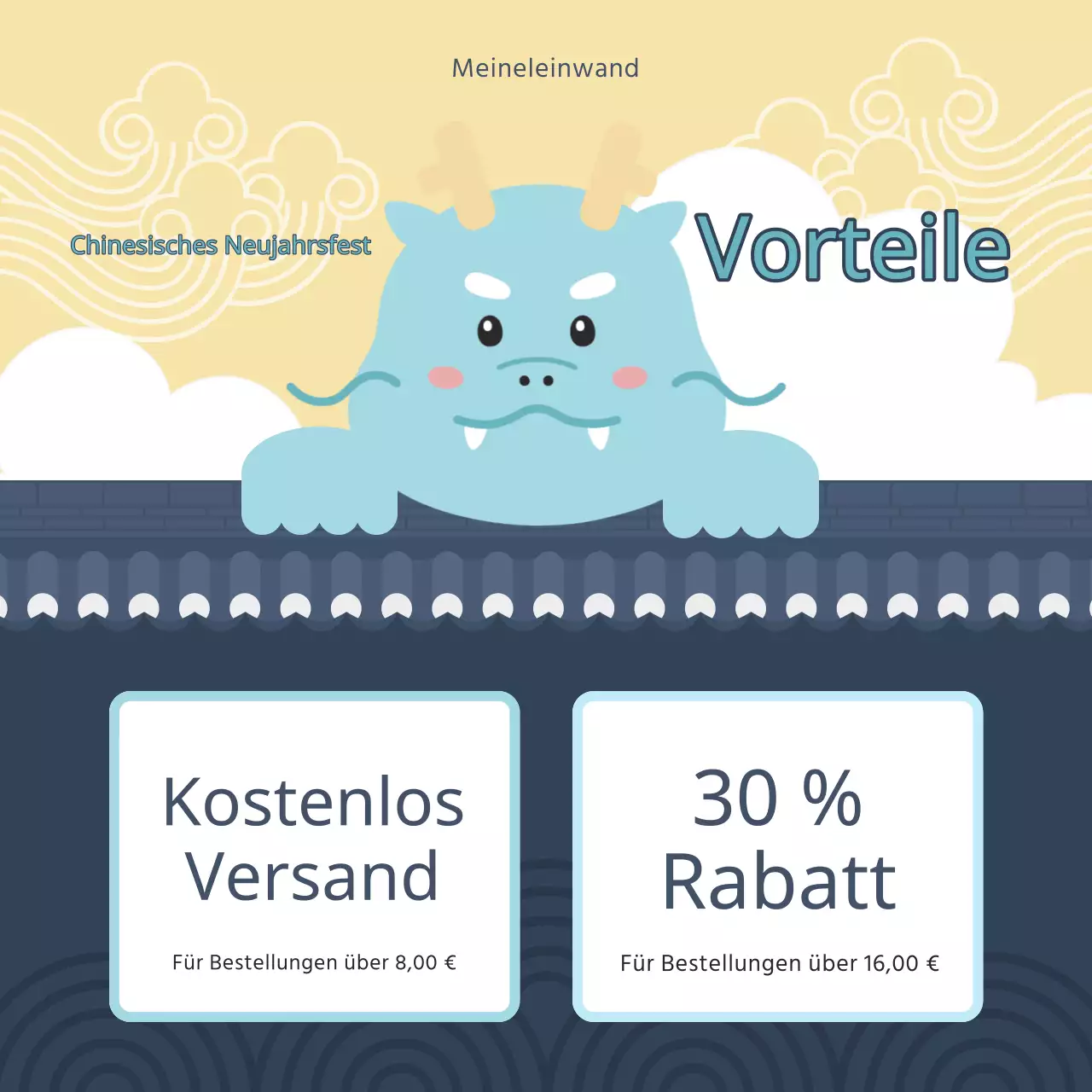 Eine hübsche blau-gelbe Verkaufsanzeige zum Mondneujahrsfest