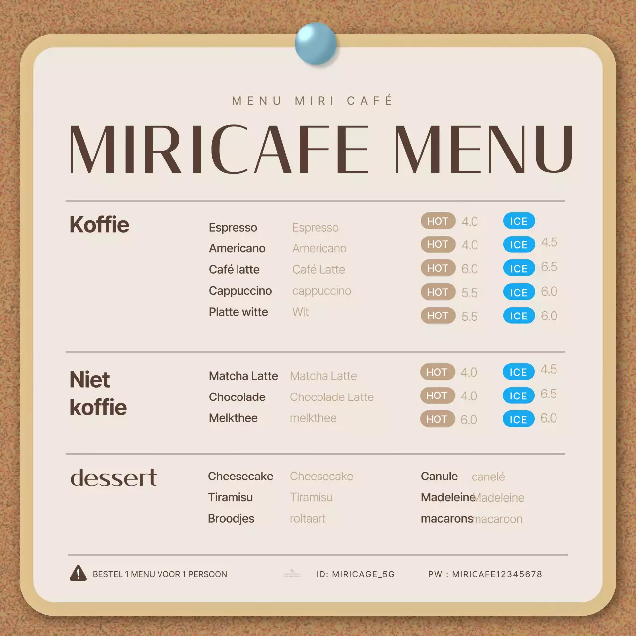 Een verzameling leuke café-etiketten in beige en lichtblauw.