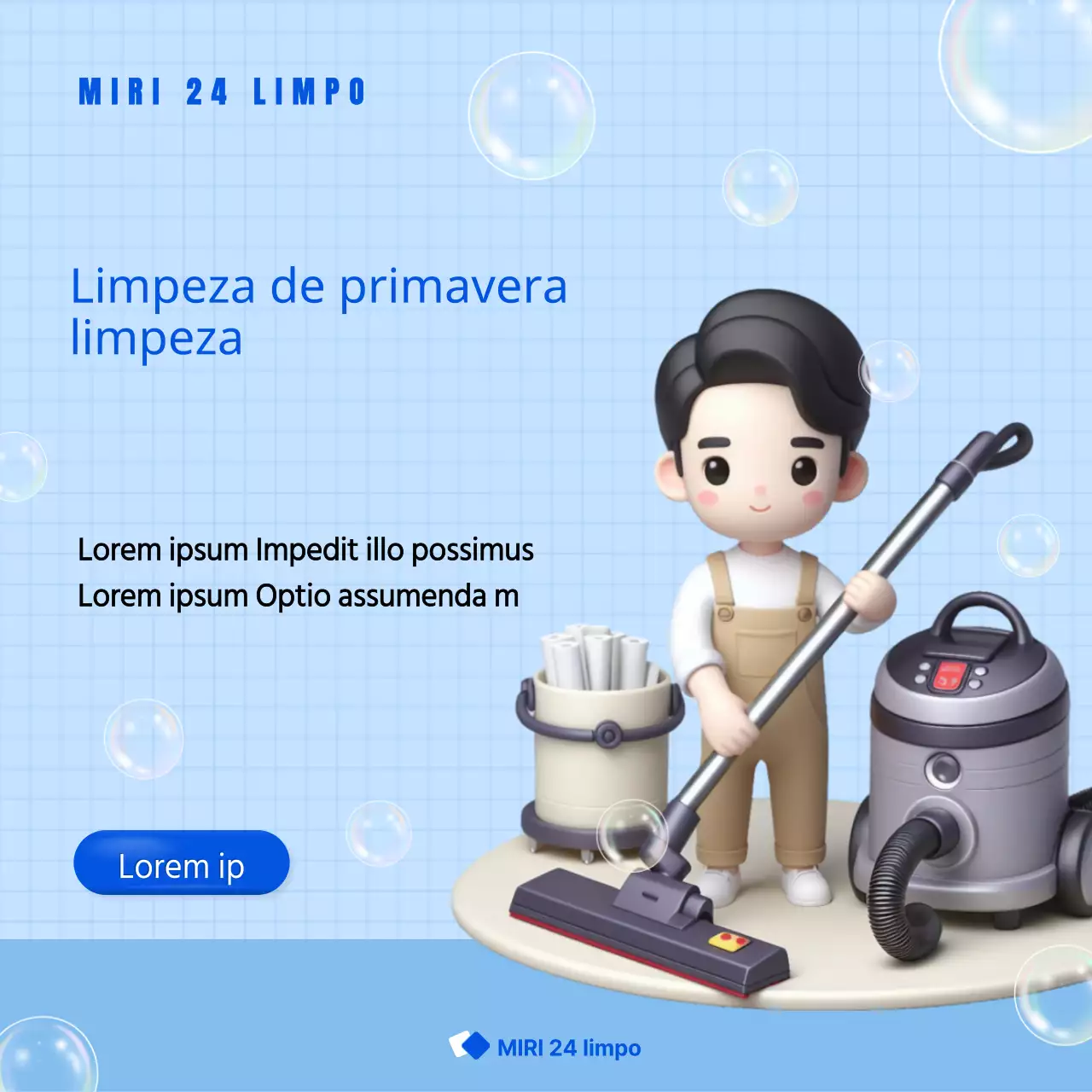 Promova o seu serviço de limpeza porta-a-porta em tons modernos de azul e azul claro