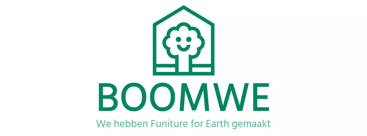 Ontwerp van een meubelbedrijf met merklogo met een boom in een huis