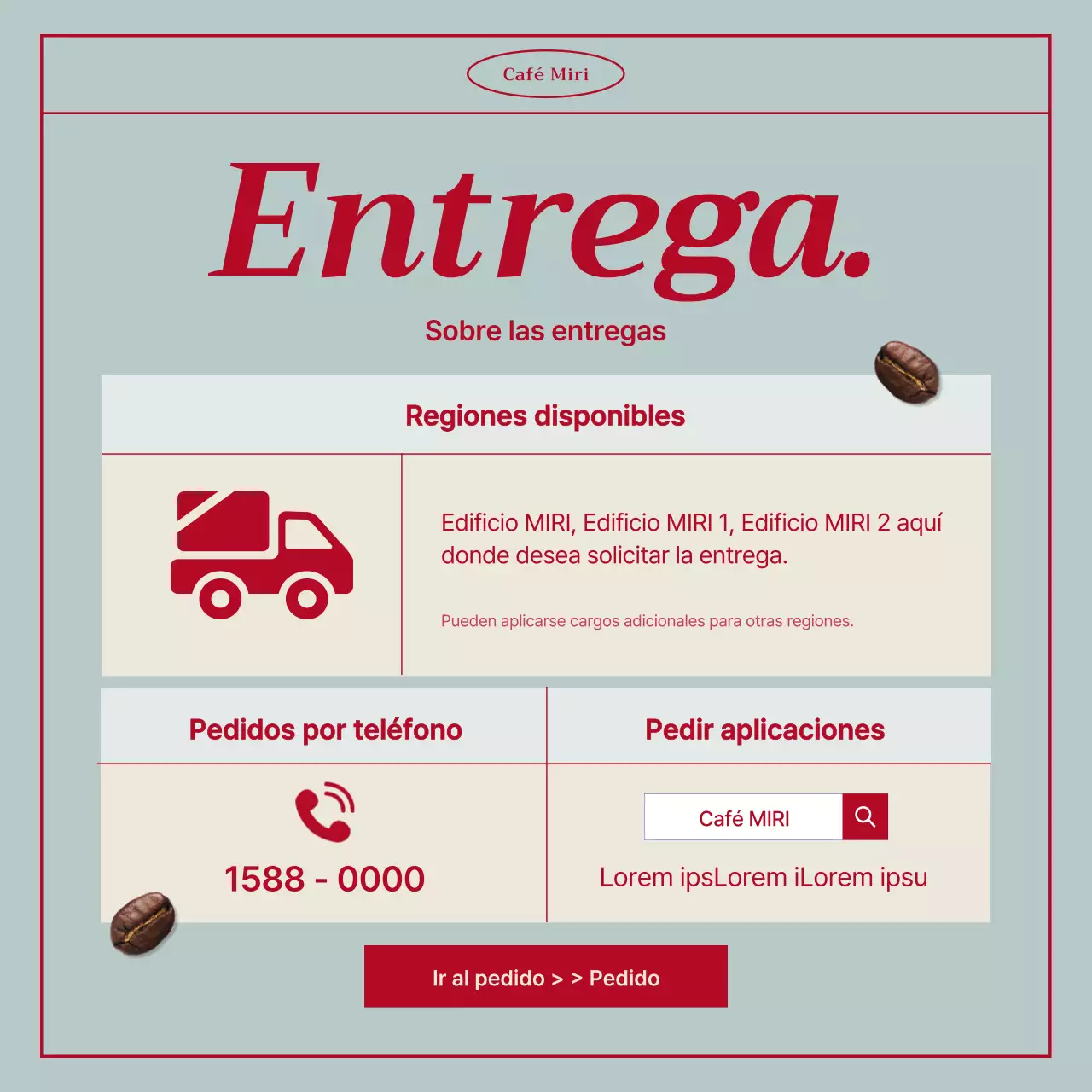 Anuncio Vintage Cafe en menta y rojo