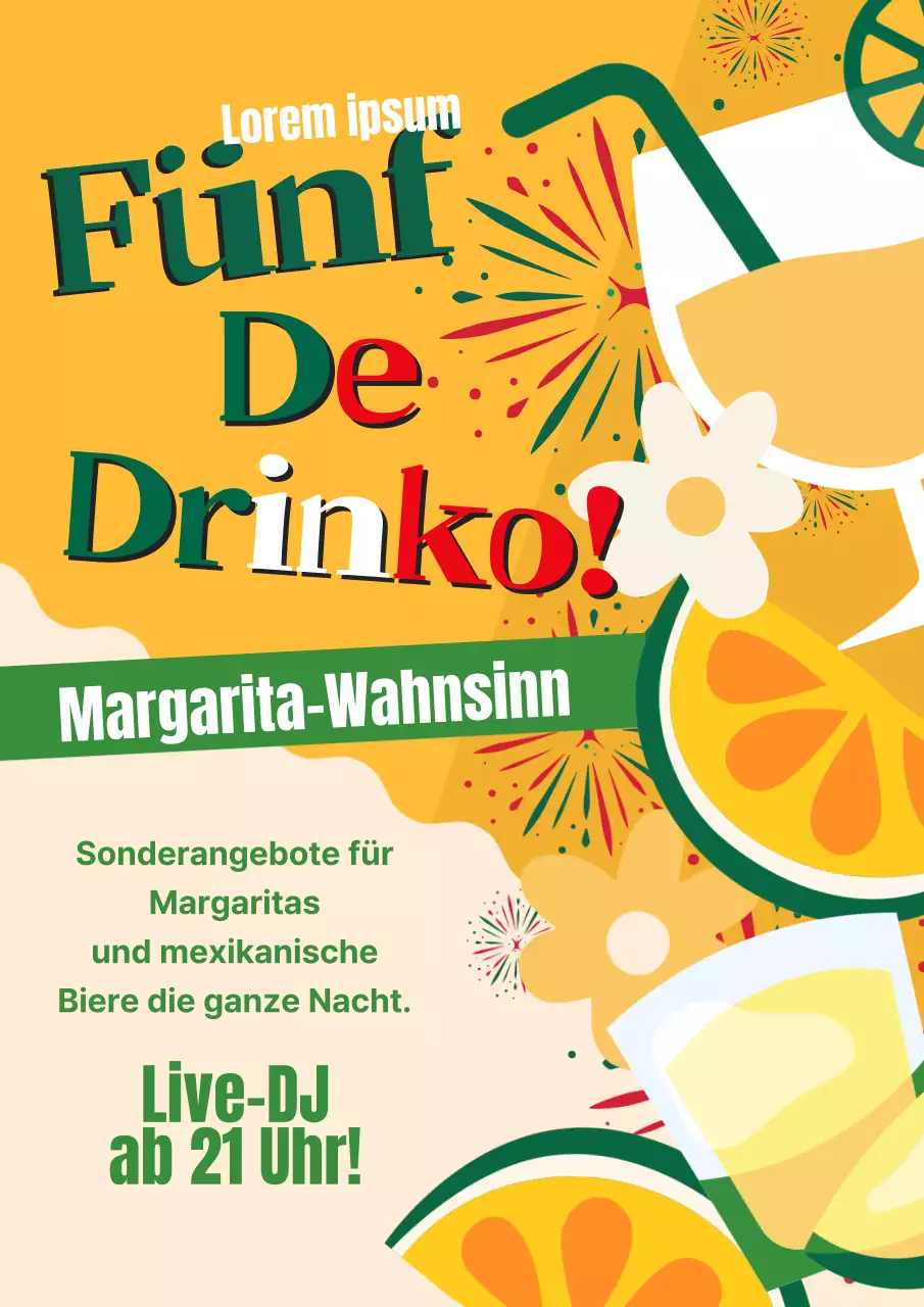 Gelb und Grün Trendy Cinco de Mayo Drinks Veranstaltungswerbung