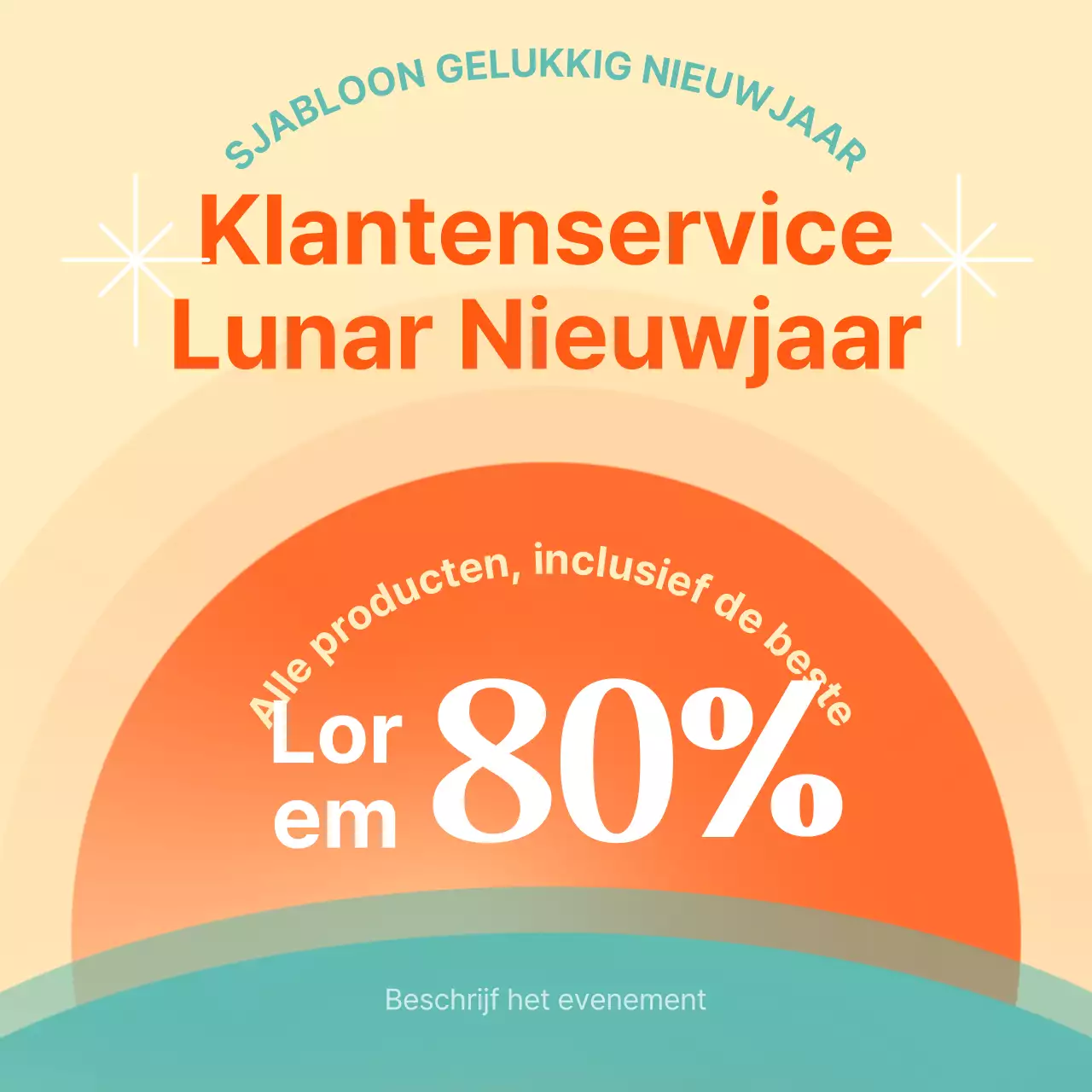Een oosters vakantiesjabloon in oranje en mint promoten
