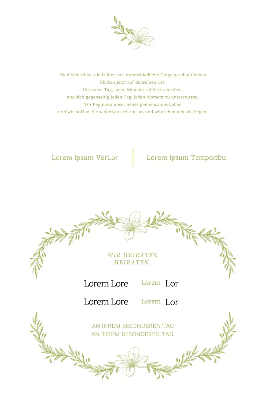 Elegante Einladung mit grüner Pflanzenillustration und Rahmen