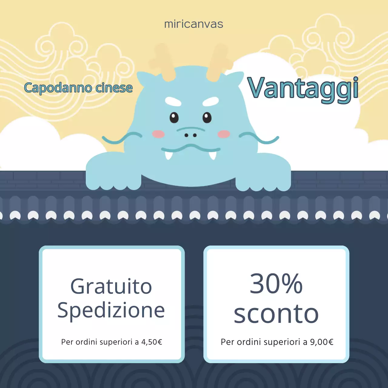 Un grazioso annuncio di vendita del Capodanno lunare in blu e giallo