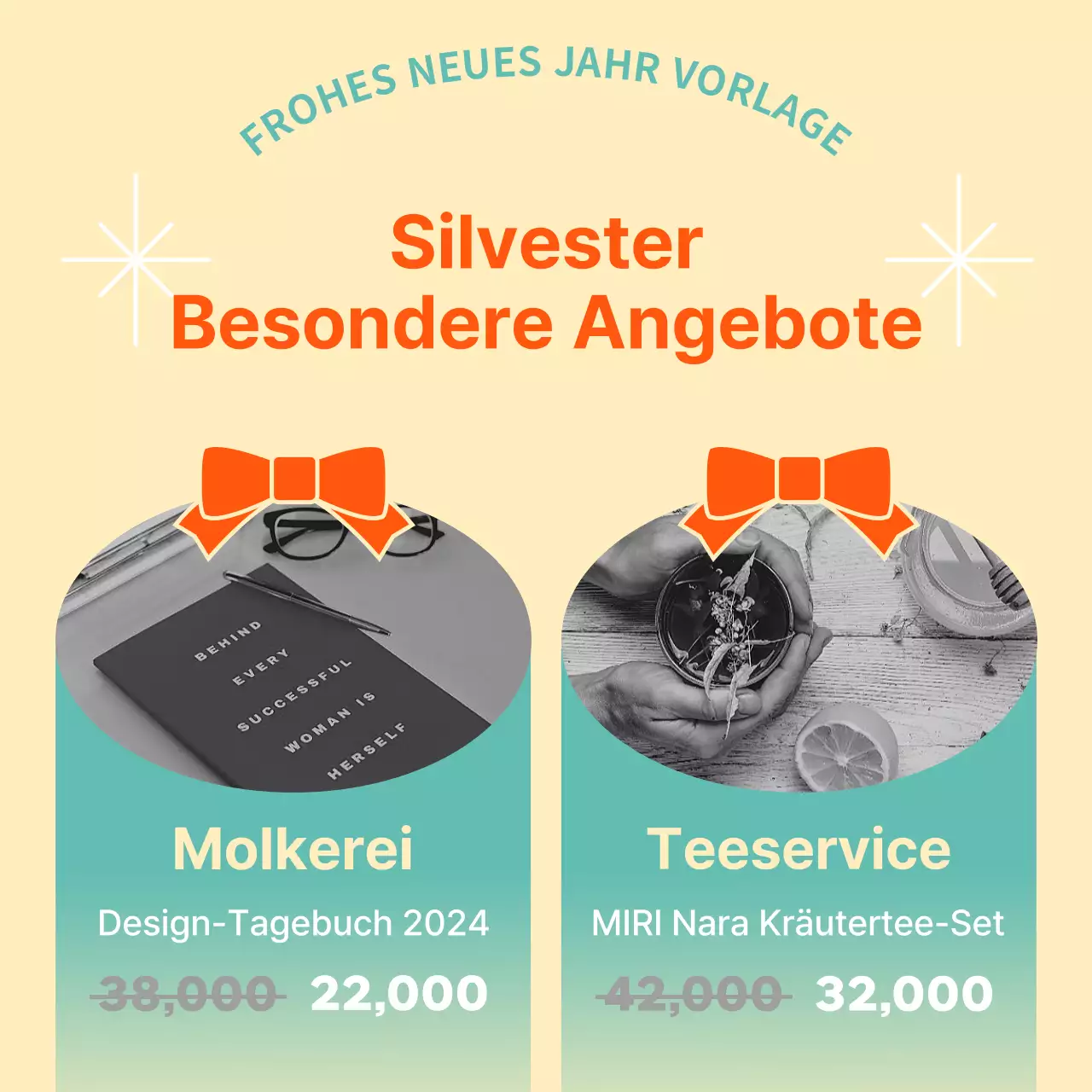 Werben Sie für eine orientalische Urlaubsvorlage in Orange und Minze