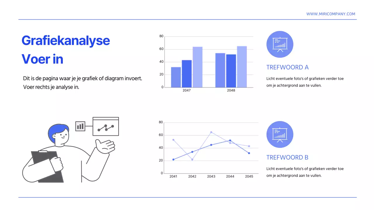Een eenvoudig blauw-wit sjabloonrapport voor informatieorganisatie