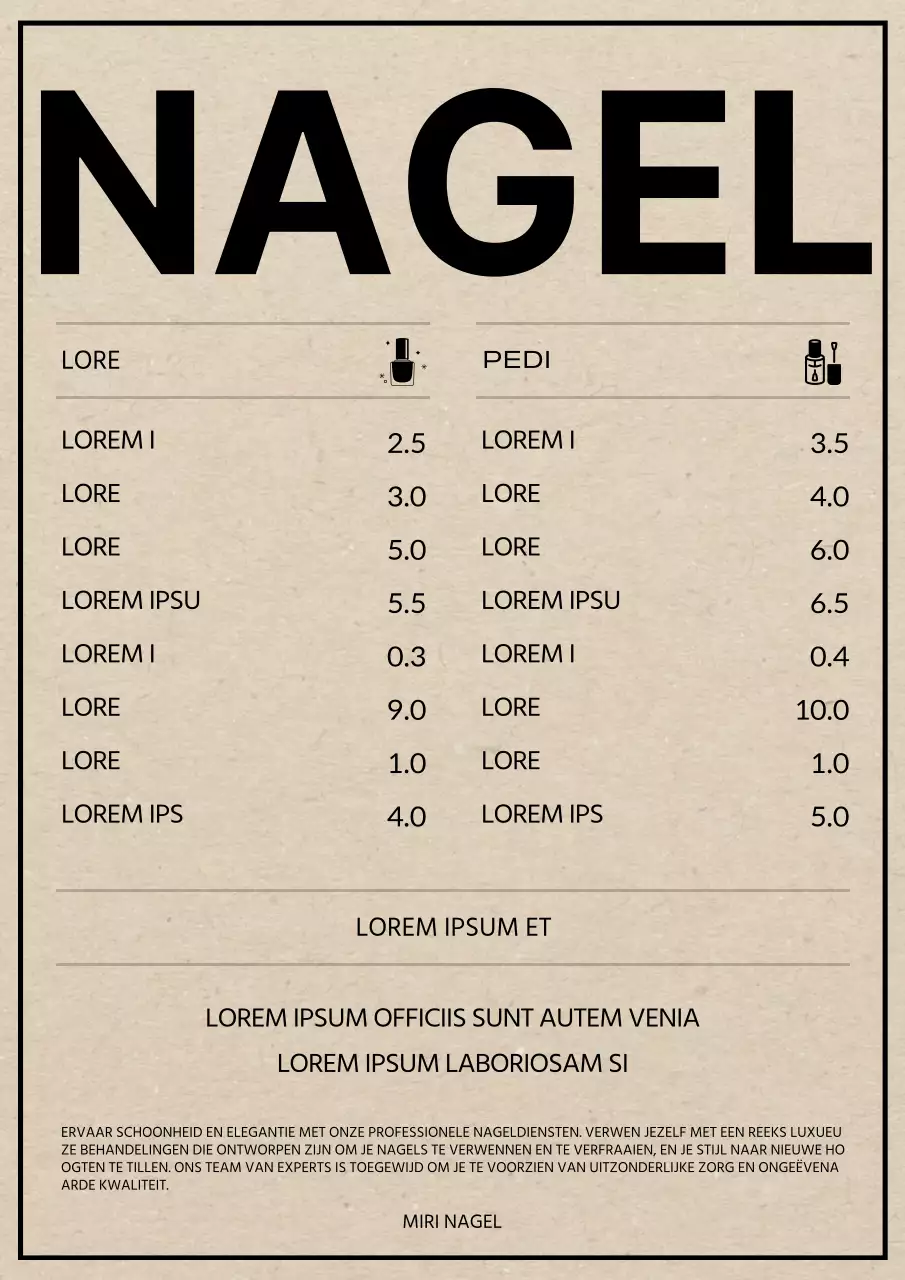 Prijzen voor een eenvoudige nagelstudio in beige en zwart