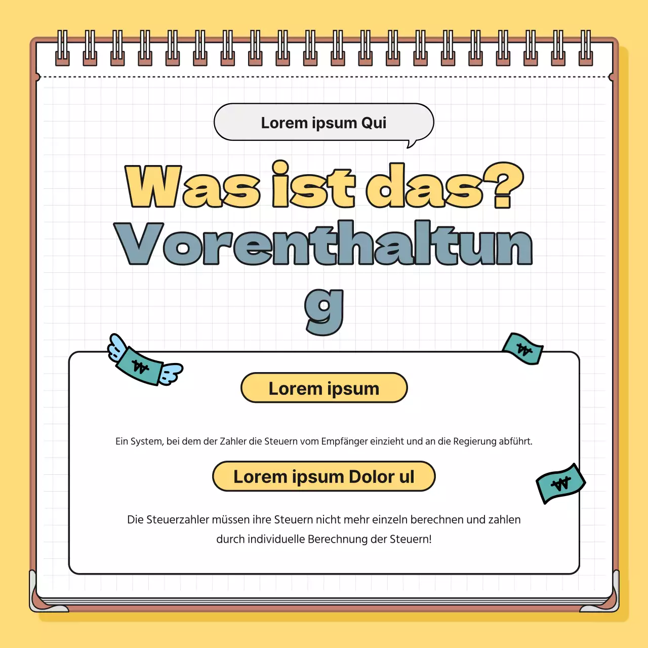 Minimalistische Steuerinformationen in Gelb und Blau