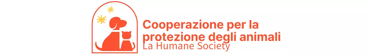 La Humane Society con un simpatico logo illustrato di un cane e un gatto in rosso