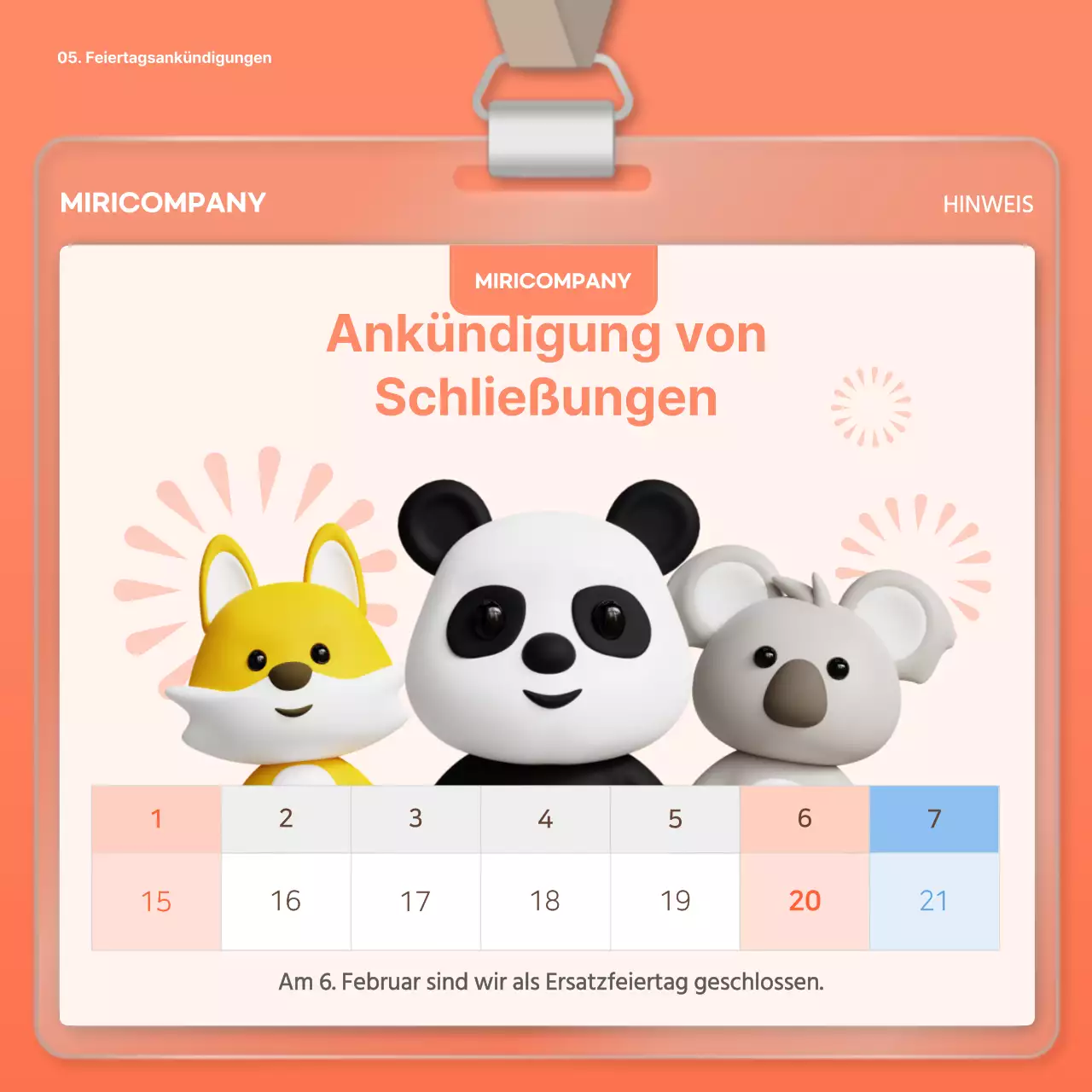Moderner Planer für eine einjährige Firmenanzeige in Weiß und Hellblau
