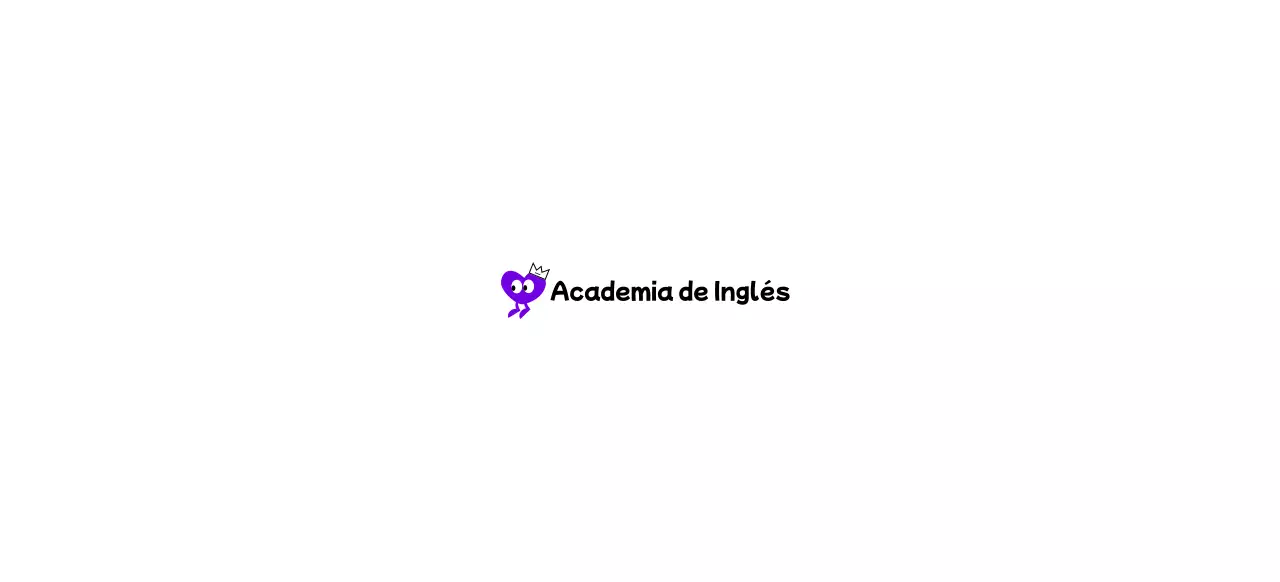 Un bonito concepto de academia de inglés con un personaje de corazón morado