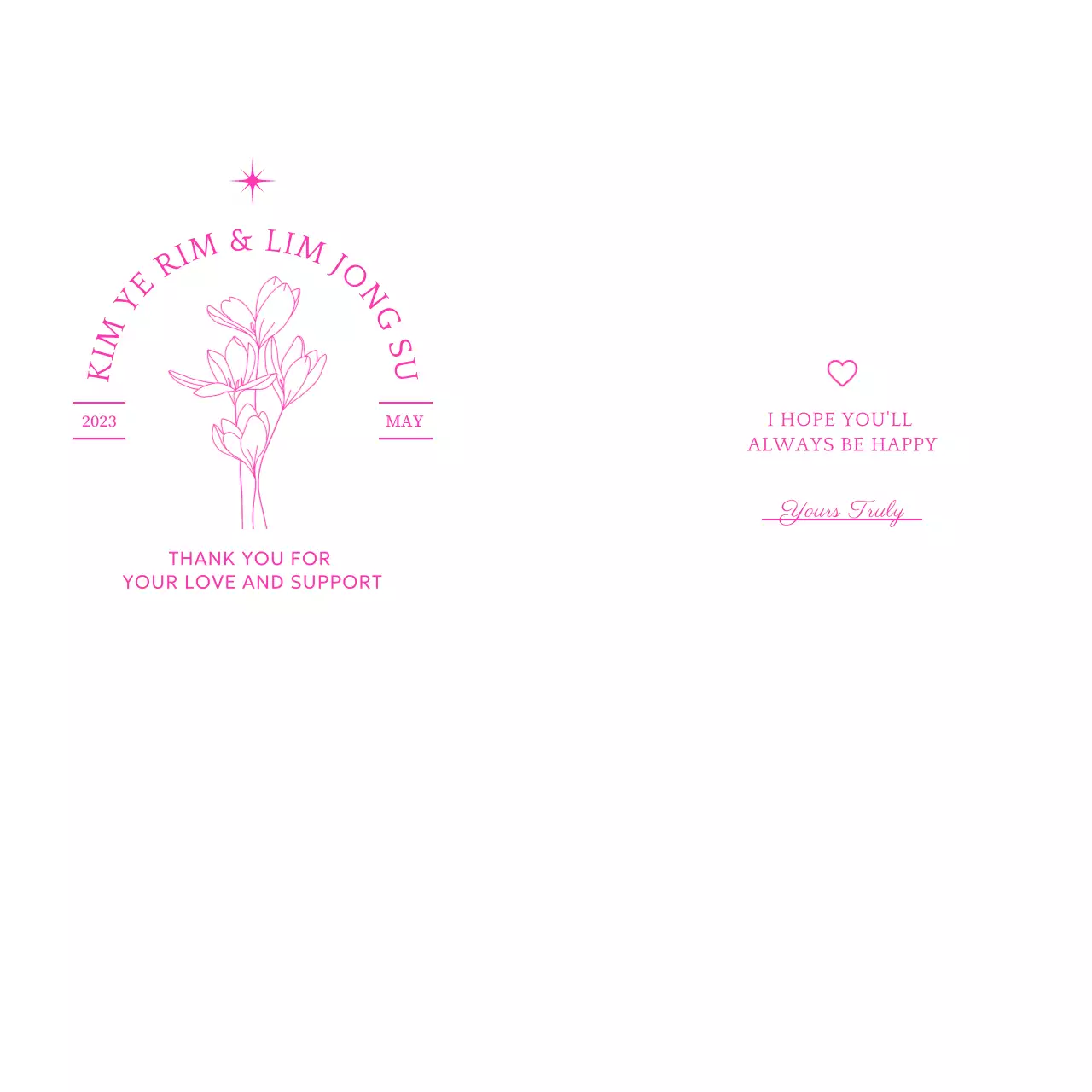 타이포그래피와 꽃 일러스트를 활용한 결혼식 답례품 디자인