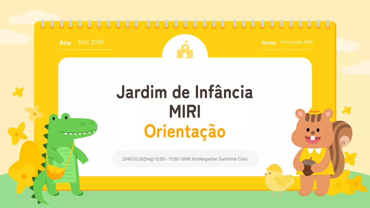 Apresentação de orientação pré-escolar em amarelo e laranja