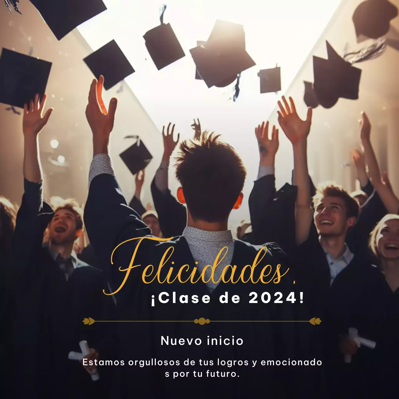 Tarjeta de felicitación de graduación en dorado y negro