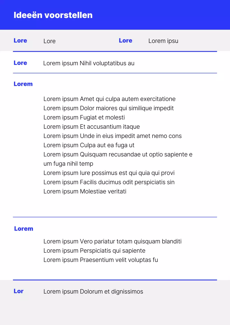 Een eenvoudig planningsidee voorstel in blauw