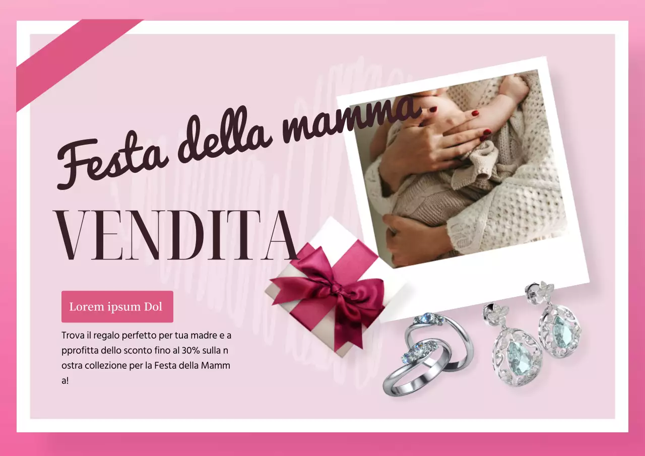 Elegante annuncio di vendita per la Festa della Mamma in rosa e bianco